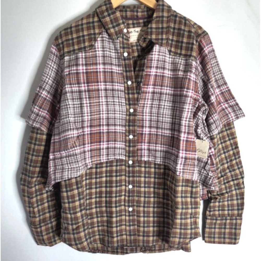NWT Free People Layer It Up Plaid Top Womens Small Snap Overlay Long Sleeve $168 - Picture 4 of 12